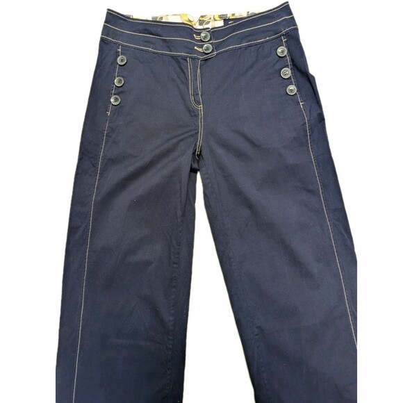 Y2K Vintage Live A Little Blue Wide Leg Cotton Trouser Pants sz 14 70s Retro - Picture 2 of 8